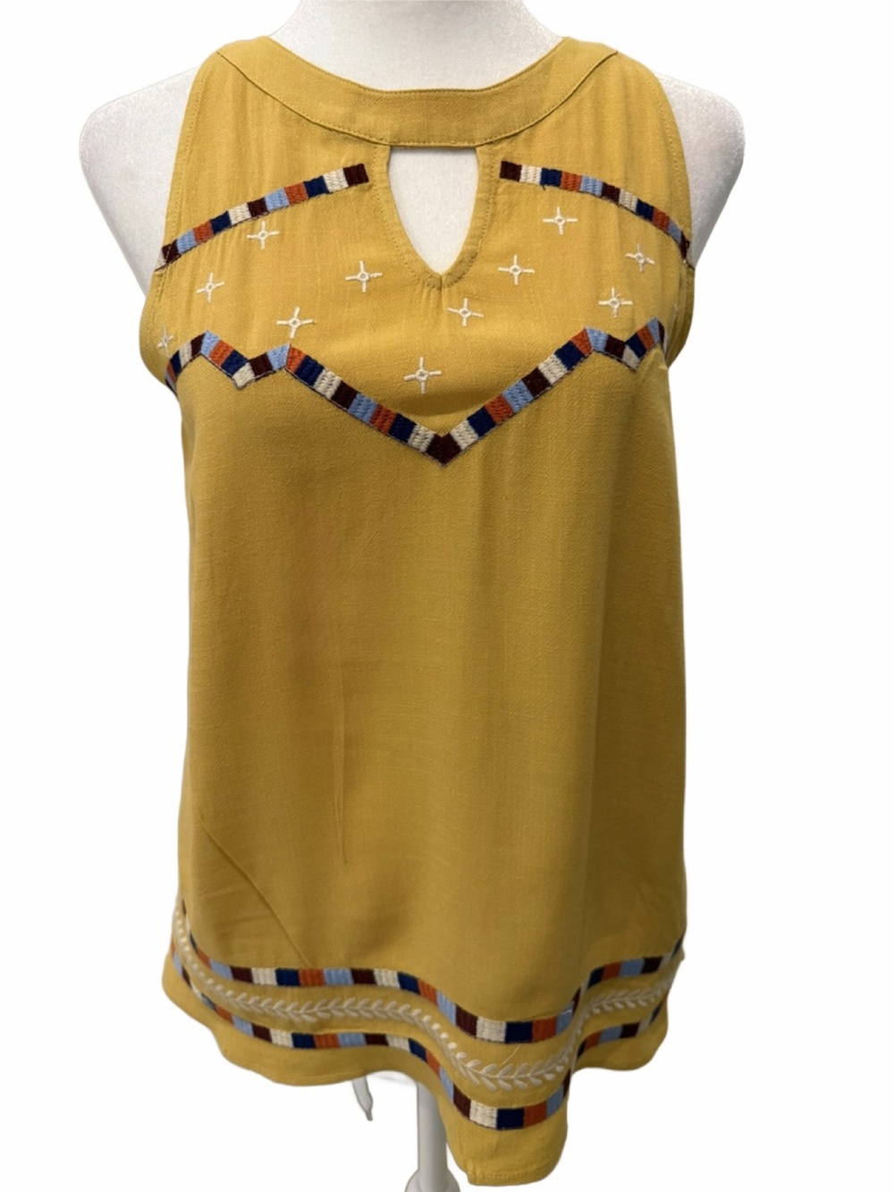 THML Mustard Sleeveless Embroidered Keyhole Camisole